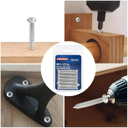 #8 x 1-1/2" Wood Screw, Phillips Pan Round Head, 304 Stainless Steel, Self Tapping Sheet Metal Screws, M4 x 40mm, 50-Piece - size: #8x1-1/2" (M4x40mm)