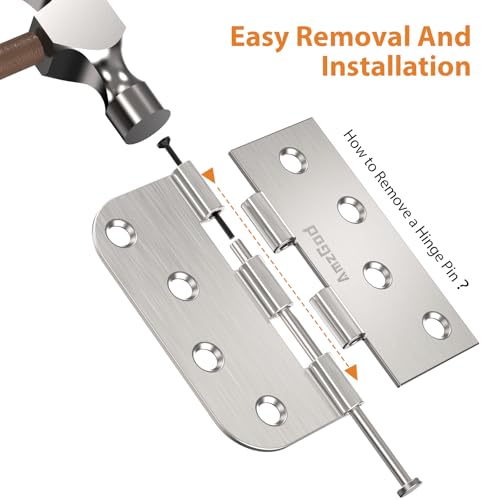 Brushed Nickel Door Hinges 4 Inch 3 Pack with Square & 5/8" Radius - color: Brushed Nickel-Square&Round, size: 3 Pack