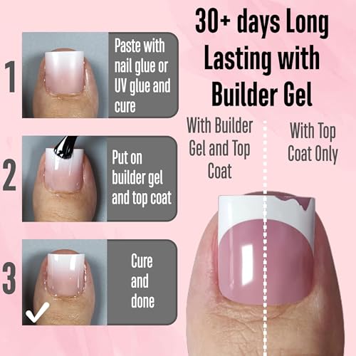 NOVO OVO Ombre French Tip Press on Toe Nail Tips, Sharp Square Pre-Designed Soft Gel False Toenail Extension, BABY PINK Pre-applied Tip Primer & Base Coat, Full Cover Acrylic DIY x 15 Sizes 240 pcs - color: Sharp Square Ombre Baby Pink