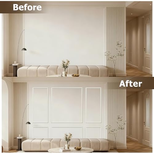 Pre-Cut Peel and Stick Wall Molding Kit Wainscoting Trim- Self Adhesive Premade Accent Panel Chair Rail for Interior Moulding Home Decor Accent Wall Set of 6 pcs - 3 Top 3 Bottom, Ready to Assemble - size: (54×24+24×24) x2 + (54×48+24×48)