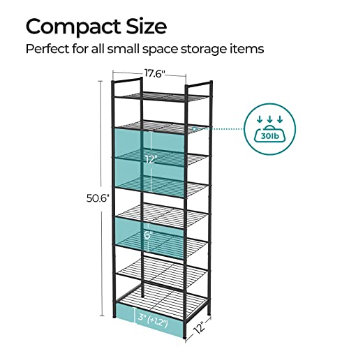 SONGMICS 8-Tier Metal Shoe Rack, Vertical Shelf, Holds up to 18 Pairs - color: Black, size: 8 Tiers (12"D x 17.6"W)