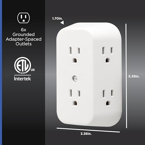 GE Outlet Extender, 2 Pack, 6 Outlet Multi Plug Wall Power Splitter - size: 2 Pack