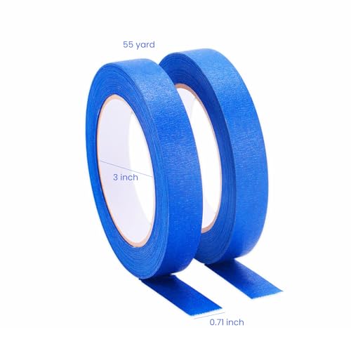 Lichamp Blue Painters Tape 3/4 inch, 2 Pack Blue Masking Tape 3/4 inch x 55 Yards x 2 Rolls (110 Total Yards)