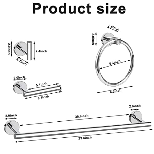 Cilee 8 Piece Polished Chrome Bathroom Hardware Set, 24inch Towel Bar Set - color: Polished Chrome