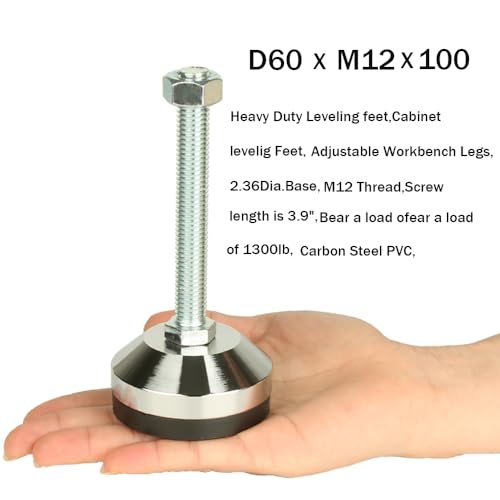 Heavy Duty Leveling Feet, M12 Thread,1300lb Capacity,4 Pcs - size: D60xM12x100,4 Pcs