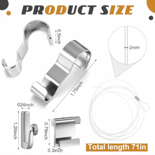 Dunzy 10 Pcs Picture Rail Hooks for Hanging, 71" Clear Nylon Cord, Silver - color: Silver, size: 71" Clear Nylon Cord