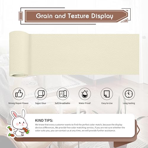 KING MOUNTAIN Leather Repair Patch,4 x 63 Inches self Adhesive Leather Repair Tape for Damaged Leather Furniture, Sofa Seating,Car Seats, Leather Goods(Beige White) - color: Beige White, size: 4" x 63"