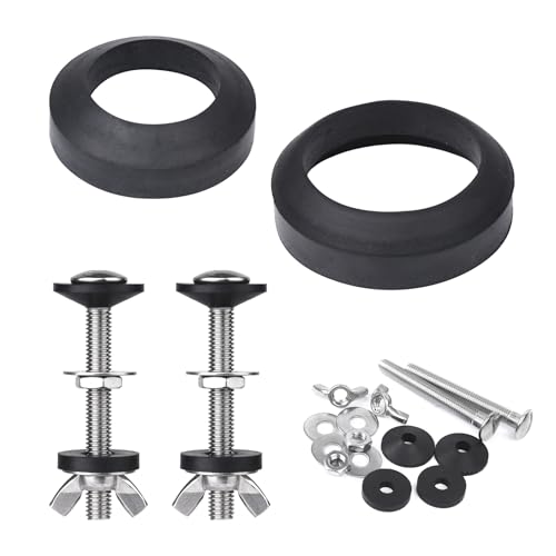Toilet Tank to Bowl Bolt & Gasket Kit, 304 Stainless Steel Bolts, High-Density Foam Rubber Gasket, Compatible with 2-Inch and 3-Inch Seals, Easy Installation for Leak and Loose Connection Repairs - style: Universal Gasket Kit with 2 Sets Bolts