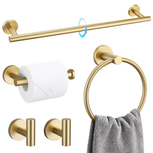 TQKAG 5 Piece Bathroom Accessories Set Brushed Gold Bathroom Hardware Set 23.6 Inch Bath Towel Bar Set SUS304 Stainless Steel Towel Rack Set - color: Brushed Gold, size: 5-Pieces Set