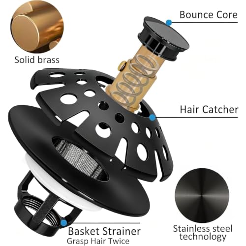 AzWzz Bathroom Sink Drain Strainer, 3 in 1 Pop Up Bathroom Sink Stopper - color: Matte Black