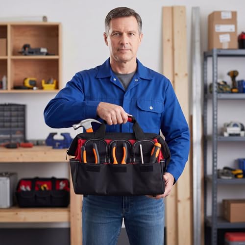 Sanwuta 3 Pack 13 Inch Tool Bags, Side Pockets, Blue, Red, Yellow - color: Blue, Red, Yellow, size: 13 Inch, style: Side Pockets