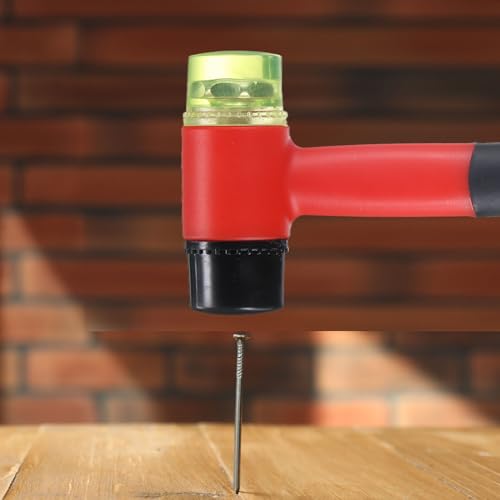 uxcell Rubber Mallet Double-Faced with Non-Slip Plastic Grip Rubber Hammer with Soft/Hard Replacement Mallet for Leather Crafts Tile Vinyl Woodworking Flooring Installation, Red