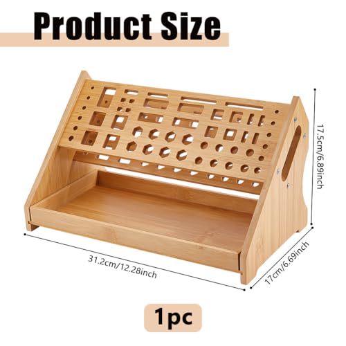 DICOSMETIC 1Set Wood Screwdriver Organizer 12.28x6.69x6.89 Inch Screwdriver Storage Rack Desktop Hand Tool Stand Repair Tool Storage Holder 53 Slots Workbench Rack for Hammer Wrench
