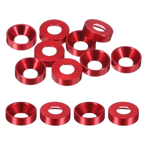 M METERXITY 10-Pack M8 Countersunk Finish Washers, Hole Dia 0.31"/8mm Alloy Aluminum Finish Cup Washer Screw Head Gasket for Industrial/Screw RC/Car/Motorcycle/Mechanical Parts [Red] - color: Red
