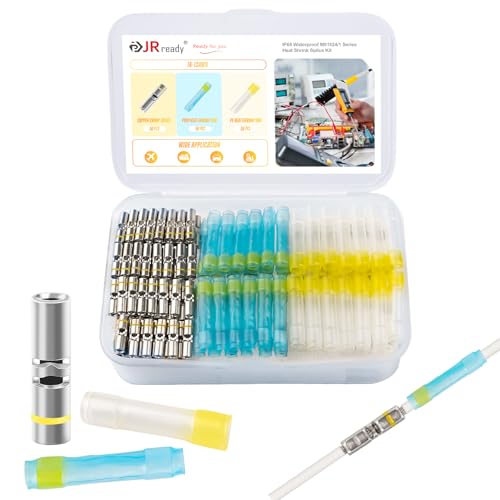 JRready 50 Sets M81824/1-3 Environmental Butt Splice Connectors 16-12 AWG, IP68 Waterproof Heat Shrink Crimp Splice Kit with PVDF & PE Insulation Sleeves for Automotive Marine & Aviation Wiring - color: 12#Yellow-50Sets