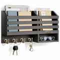 FifthQuarter Mail Holder Wall Mount with 2 Mail Slot and 4 Sturdy Hooks - color: C-Black