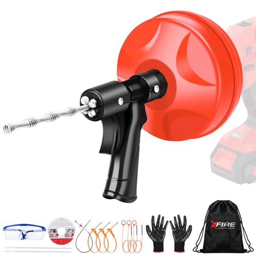 35 FT Double Mode Drain Snake Tools, 14-in-1 Drain Auger | Sink and Drain Unblocking, Plumbing Snake for Kitchen, Bathrom and Shower Sink, Snake for Real DYIs【Upgraded】 - color: 35ft-n-red&black