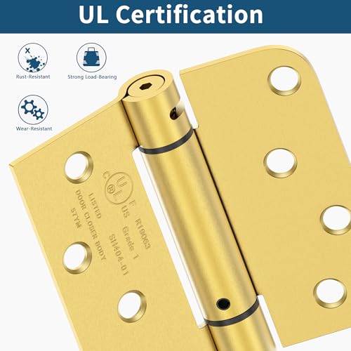 4 Inch Self Closing Door Hinges, Brushed Gold Spring Loaded Hinges 3 Pack - color: Brushed Gold, Square & 5/8" Radius, size: 4" 3 Pack