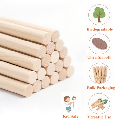 Wooden Dowel Rods 3/8"x10" Unfinished Solid Wood (18PCS,9.5 x 254mm)