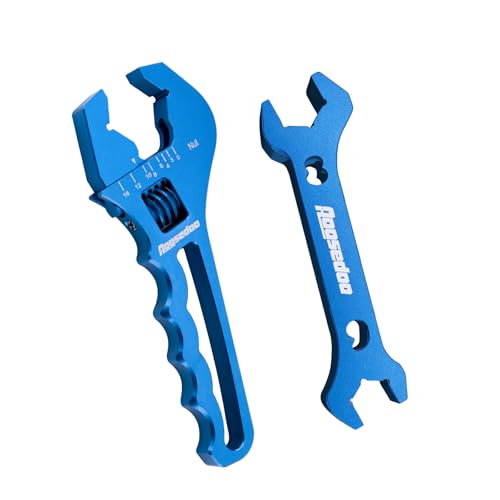 Adjustable AN Fittings Wrench AN Wrench for Hose Fitting Adapters AN Fitting Tool 3AN-16AN Lightweight Aluminum, Blue. With a Double Hose End Fittings Wrench 6AN Socket-AN8 B-nut Blue - color: Blue & Blue