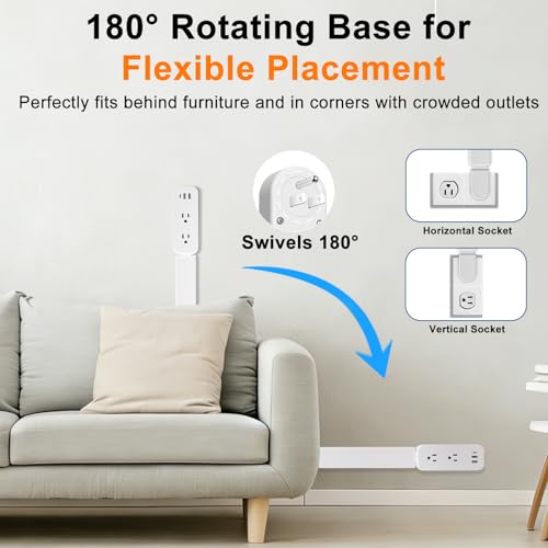 Electrical Outlet Extender Stick - Features USB-A, USB-C and 2 AC Outlets, Extends 22"-34", Rotates 180° Access Hard-to-Reach Outlets, Wall Plug Power Socket Expander Nightstands, Sofa, Desks and More - color: White