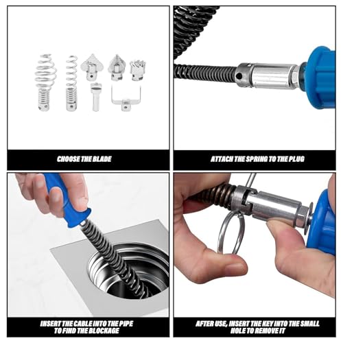 32.8ft x 1/2" Drain Snake Plumbing Pipe Cleaning Cable w/ 6 Cutters
