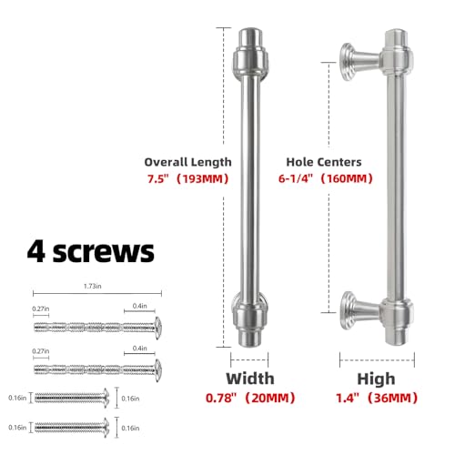 10 Pack Brushed Nickel Cabinet Pulls 6-1/4 Inch(160mm) Kitchen Cabinet Handles Cabinet Hardware for Drawer Pulls - color: Brushed Nickel, size: 6.3" Hole Center(160mm)