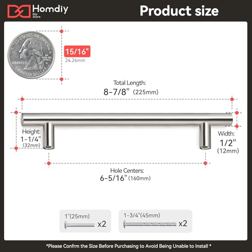 homdiy Cabinet Handles Brushed Nickel Drawer Pulls - 6-1/4in Hole Centers Kitchen Cabinet Handles Modern Cabinet Hardware for Dresser Drawers - color: Brushed Nickel, size: 6-1/4in hole centers