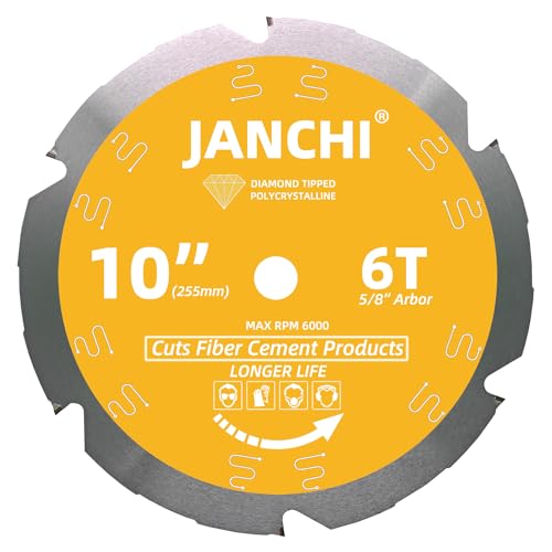 10-Inch 6T PCD Tip Hardie Fiber Cement Saw Blade with 5/8-Inch DMK Arbor, Polycrystalline Diamond Tipped Teeth Saw Blade for Laminate Flooring - size: 10" 6T