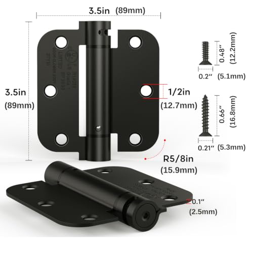 3 Pack 3.5 Inch Self Closing Door Hinges, Gloss Black - size: 3.5" (3 Pack)