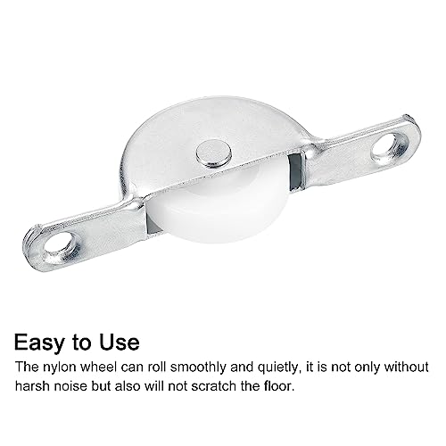 uxcell 25mm Sliding Door Nylon Pulley Furniture Roller Wheels 61mm Hole Distance for Screen Door Wardrobe Cupboard Closet, 8Pcs, White Silver Tone