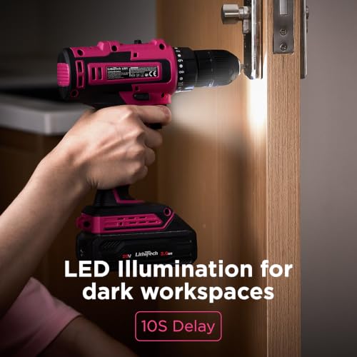 20V Pink Cordless Drill Set, 3/8" Keyless Chuck Electric Drill - color: L901-pink