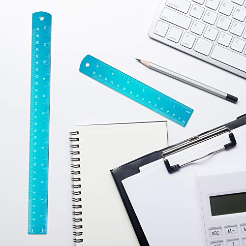 EBOOT 2 Pcs Stainless Steel Rulers Metal, Blue, 12 Inch, 6 Inch Style
