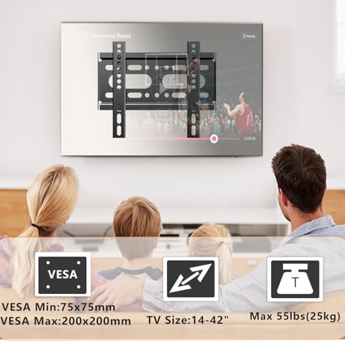 Fixed TV Wall Mount for 14-42" Flat Screen TVs, Small Wall Mount TV Bracket fit 19 24 28 32 35 39 40 inch, VESA Up to 200x200mm 55lbs Max Load, Easy Install Low Profile Monitor Mount Bracket