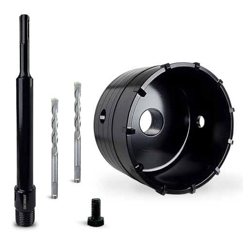 DECKRKAT 3-1/2" Concrete Hole Saw Kit,Electroplated Black Quenching Tech,Heavy-Duty Thickened Alloy Teeth,SDS Plus Shank & 2 Center Bits for Concrete,Brick,Stone. - size: (90mm)3-1/2"