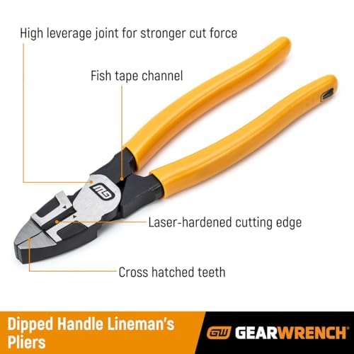 GEARWRENCH 8 Inch Dipped Handle Linesman Plier - 82180-06 - size: 8", style: Linesman