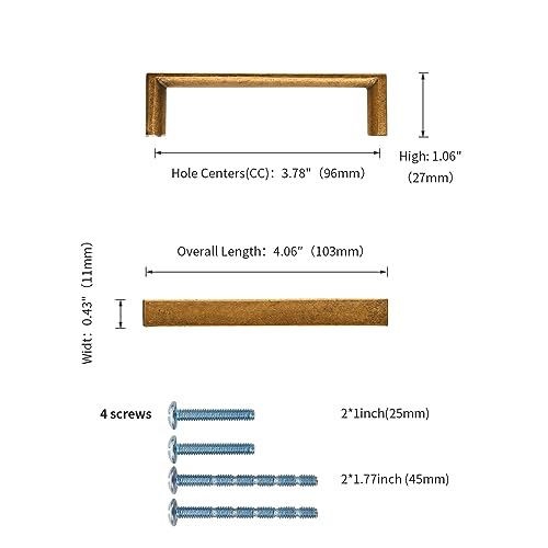 10 Pack 3.75 Inch Antique Brass Cabinet Pulls, Kitchen Hardware | Heavy-Duty Solid Zinc, Easy to Install, Good Scratch Resistance, Durability, Kitchen Cabinet Pulls for Drawers Dressers - color: Antique Brass, size: 3.75"/96MM Hole Center, style: 10 Pack