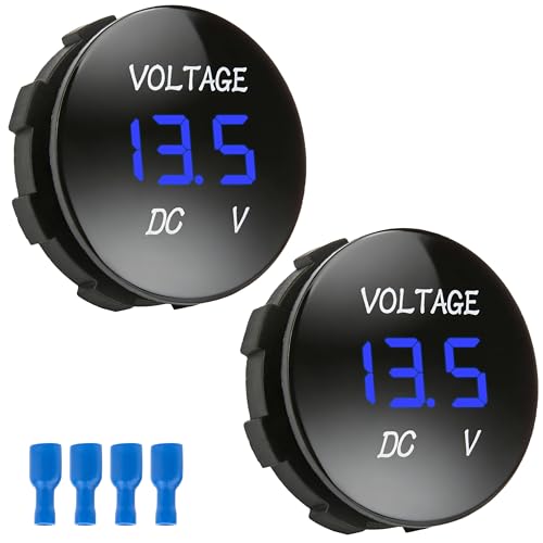 2 PCS DC 12V 24V Volt Meter, Car LED Digital Voltmeter Gauge - color: 2 PCS Blue