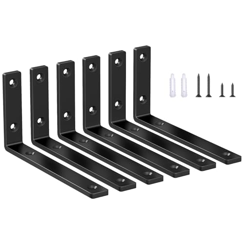 LSK 6PCS Shelf Bracket, L 6"×H 3", 5mm Thick Heavy Duty L Bracket, Black - color: Black, size: 6x3 inch (heavy duty)