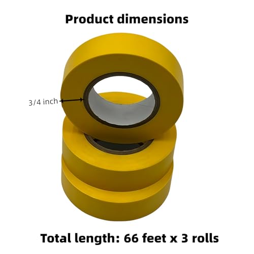 3 Rolls Yellow Flame-Retardant Electrical Tape 3/4 inch * 66 feet; UL Certification, Insulation Repair for Household Outdoor and Indoor Wires Below 600V, Industrial Grade PVC Electrical Tape - color: yellow