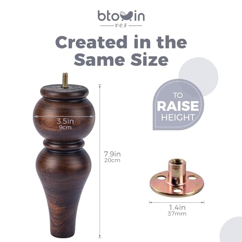8 inch Solid Wood Turned Furniture Legs 4Pcs with M8 Bolts, Glaze - color: Glaze, size: 8" (20cm)