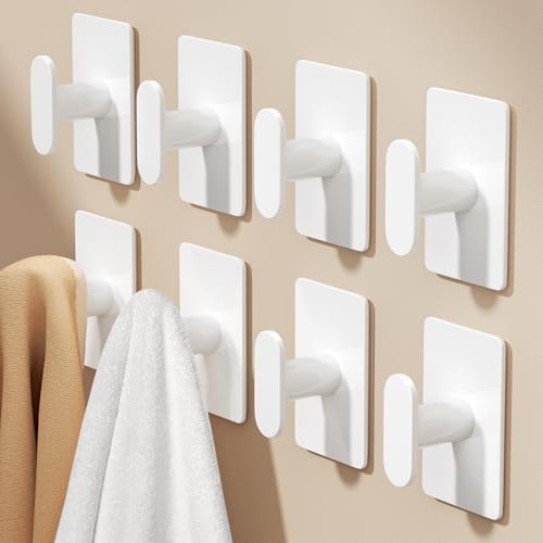 pickpiff Adhesive Towel Hooks: 20LB Extra Strong Wall Hanger, White 8 Pack - color: White, size: 8 Pack