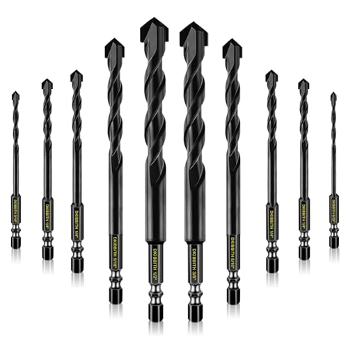 10 Piece Masonry Drill Bits for Tile Glass Ceramic Wall Brick Stone Soft-Metal Wood, Concrete Drill Bit Set,Carbide Tungsten Steel Alloy - size: 10 Piece Mixed Size Drill Bit Set
