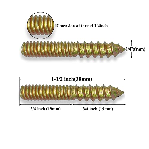 12 Pack 1/4-20 x 1-1/2 Inch Hanger Bolts 1/4-20" Double Headed Bolts 1/4 Wood Dowel Screw Self-Tapping Screw Hanger Bolts for Furniture Double Head Threaded Rods Bolt 37mm Length - size: 1/4-20"x1-1/2"-12PCS