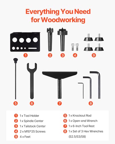 VEVOR Wood Lathe, 6Amp 1 HP Benchtop Wood Lathe Machine with 150 to 3800 RPM Variable Speed 12 x 18" Workbench Brushless DC Motor Cast Iron Construction for Beginners DIY Enthusiasts Woodworking - size: 12" x 18"-1 HP