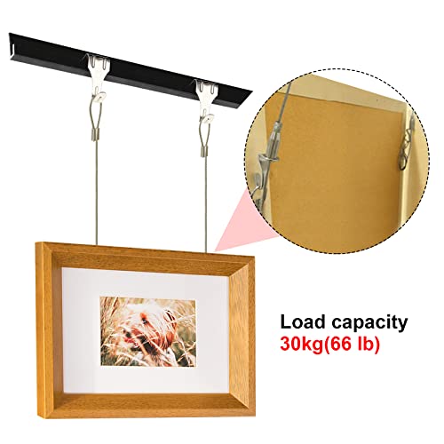 Sturdy Picture Rail Hanging System, 66 lb (30 kg) Max Load Capacity, Adjustable Wire Hooks Kit, 3ft (1 m) Length Cable with Loop, Frames Display kit (14 Pack), Silver