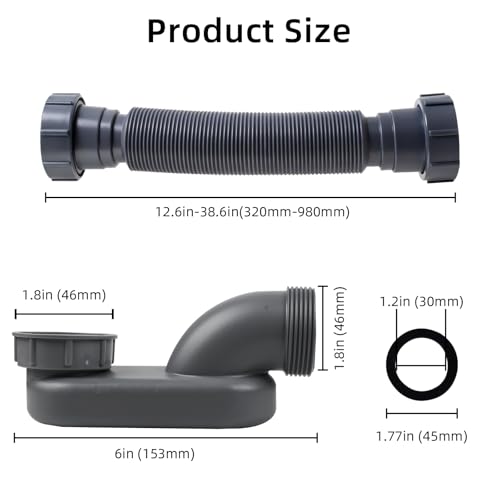 Low Profile 1 1/2" P Trap Flexible Bathtub & Shower Drain Pipe, Flat P Trap Kit for Freestanding Tub, Space Saving Bath Drain Assembly, Easy Install Durable Plumbing Replacement - style: Both ends have threads - black