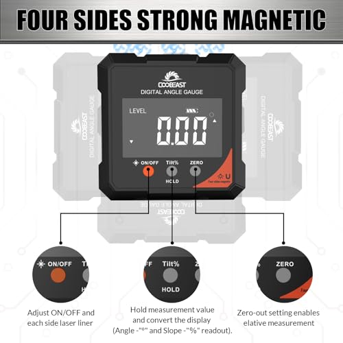Digital Angle Finder with Laser 4-side Magnetic Angle Gauge Rechargeable - color: Grey