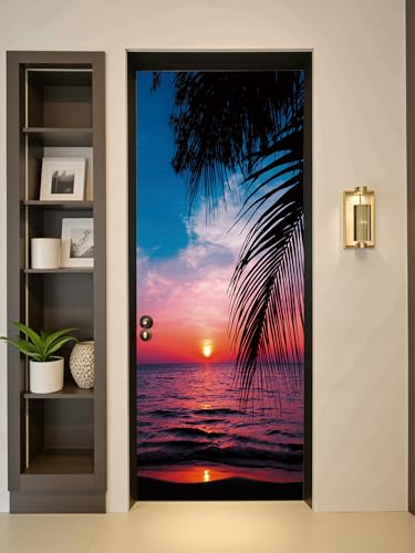 FLFK Sunset Door Mural - Peel and Stick Wallpaper, Removable Self-Adhesive, 30.3" W x 78.7" L, Set of 2 Sheets - color: Mt853, size: 30.3"x78.7"