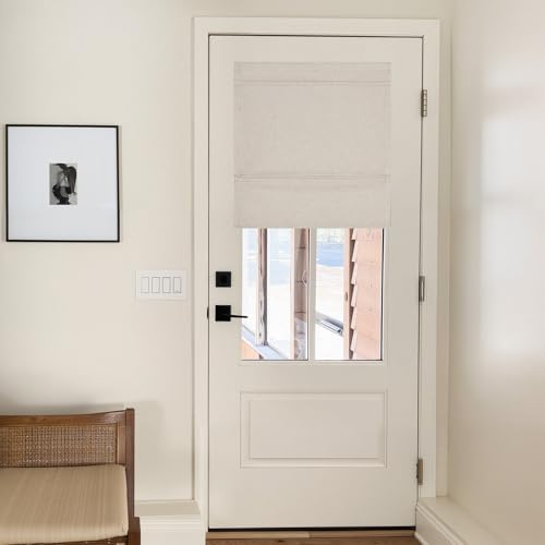 NICETOWN 100% Blackout French Door Curtain Adhesive Top & Magnetic Lift - color: Natural, size: 24"W x 72"L (Pack of 1)